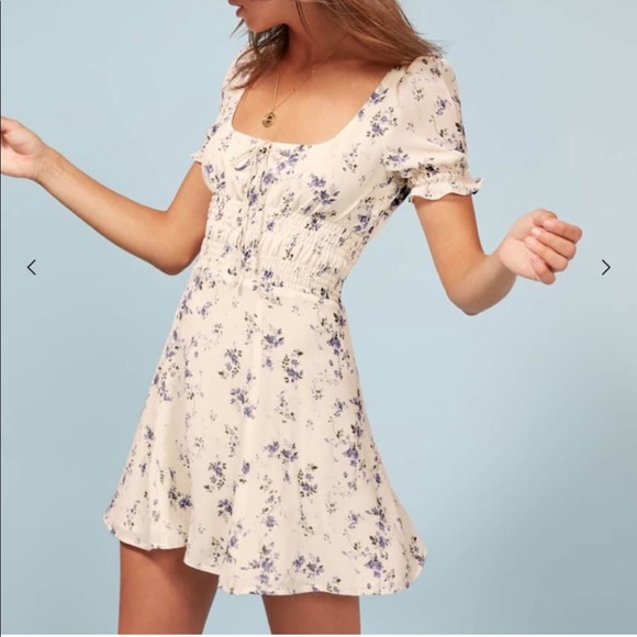 Reformation Dresses & Skirts - Reformation Linley Smocked Floral White Mini Dress